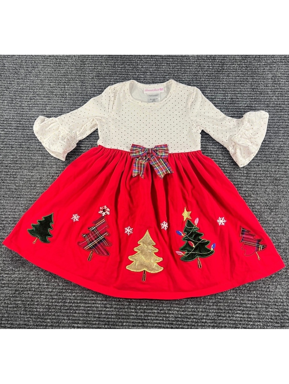 Bonnie Jean Toddler Girls Christmas Dress Red and White with Holiday Tree